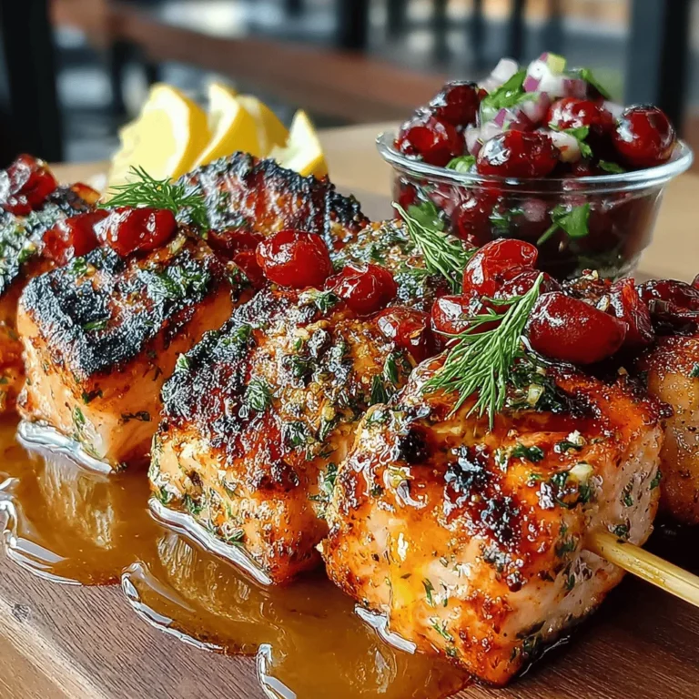 In the world of culinary delights, few dishes can rival the exquisite balance of flavors found in Savory Salmon Skewers paired with a Sweet Cherry Salsa. This innovative recipe seamlessly combines the rich, buttery taste of fresh salmon with the bright, juicy notes of cherries, creating a dish that not only pleases the palate but also serves as a healthy option for family dinners or social gatherings. Whether you're hosting a summer barbecue or simply looking to elevate your weeknight meals, these skewers promise to deliver a burst of flavor and a touch of elegance to your dining experience.