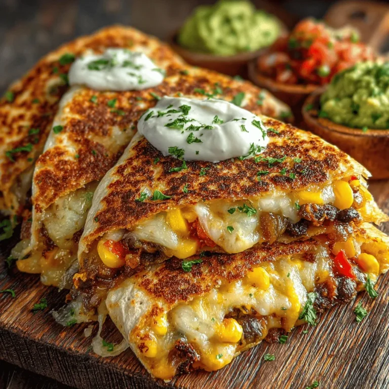 Cheesy veggie quesadillas are a delightful and nutritious dish that perfectly exemplifies the balance between taste and health. This dish combines the rich, creamy flavors of melted cheese with a vibrant medley of fresh vegetables, creating a satisfying meal that can be enjoyed at any time of day. Whether you're seeking a quick weeknight dinner or a tasty snack to satisfy your cravings, cheesy veggie quesadillas fit the bill. Not only are they easy to prepare, but they also offer a customizable approach that allows you to incorporate your favorite ingredients and flavors, making them a versatile addition to your culinary repertoire.