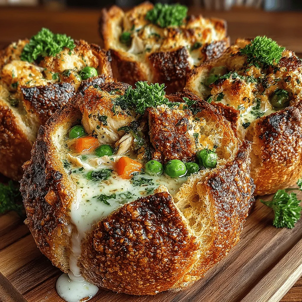 Welcome to the comforting realm of Mini Chicken Pot Pie Bread Bowls, a dish that beautifully marries nostalgia with innovation. This recipe takes the beloved classic chicken pot pie and elevates it by serving the creamy filling in delightful, edible bread bowls. Perfect for family gatherings, casual weeknight dinners, or elegant entertaining, these mini pot pies are not only delicious but also visually stunning, making them an instant hit at any table.
