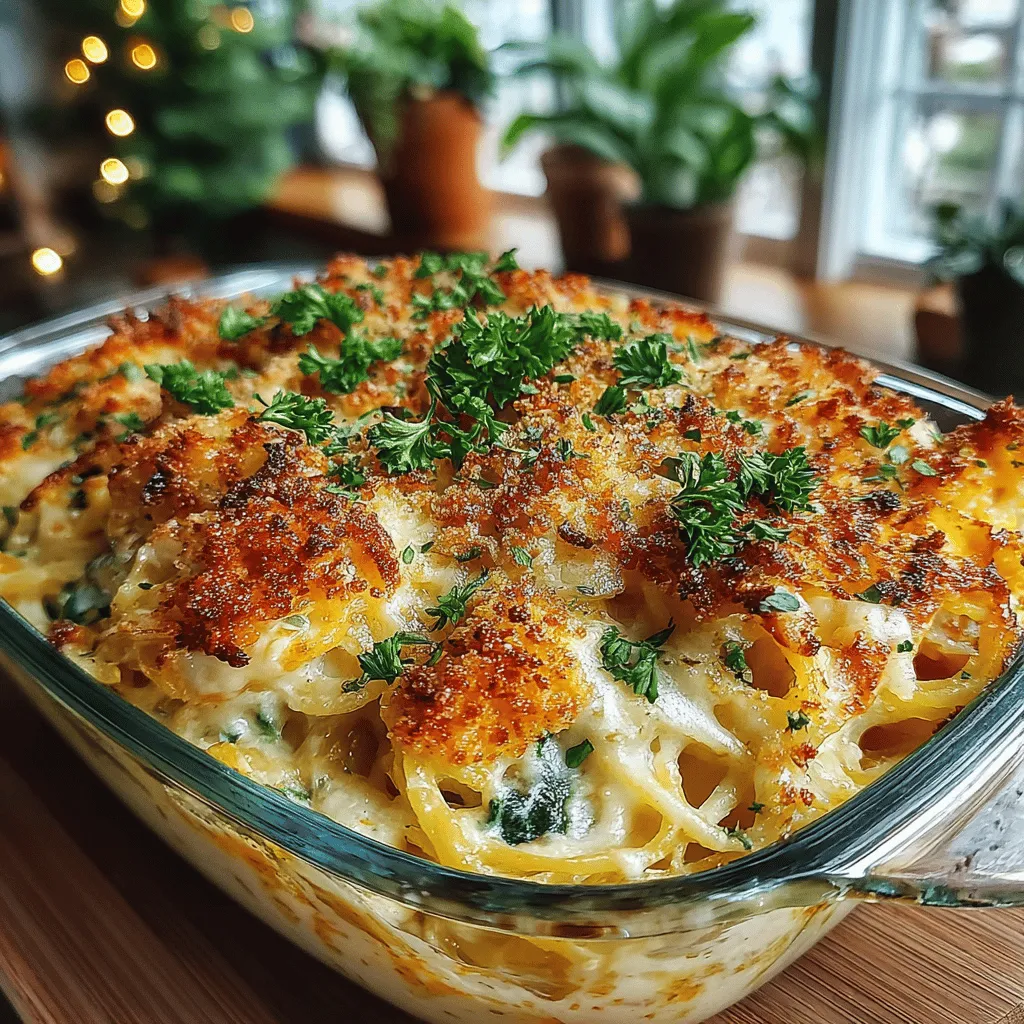 Spaghetti squash has gained popularity as a versatile ingredient in the culinary world, especially among those seeking healthier alternatives to traditional pasta. This unique winter squash, with its fibrous strands that resemble spaghetti when cooked, allows for a myriad of flavorful dishes while providing a nutritious base. One standout recipe that showcases the adaptability of spaghetti squash is the Creamy Spaghetti Squash Alfredo Bake. This dish not only offers a comforting, creamy texture but also caters to various dietary preferences, making it an appealing option for plant-based eaters and those looking to reduce their carbohydrate intake.