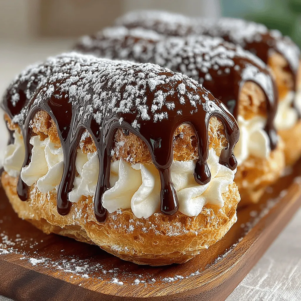 The cream filling is the heart of the chocolate éclairs, enhancing both their flavor and texture. This luscious filling balances the lightness of the choux pastry and the richness of the chocolate glaze, making each bite heavenly.
