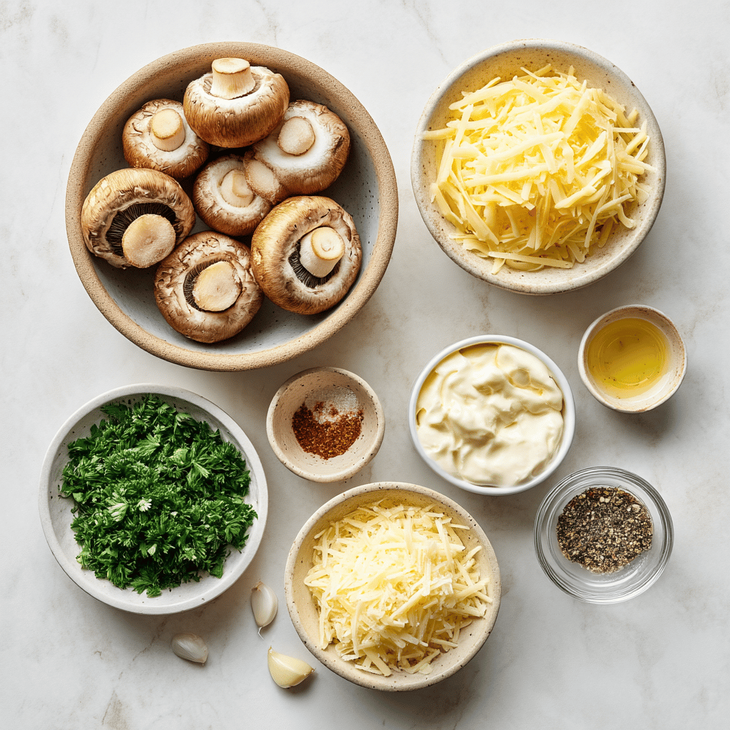 Ingredients for Easy Air Fryer Cheddar-Stuffed Mushrooms: Crispy Game Day Nibbles