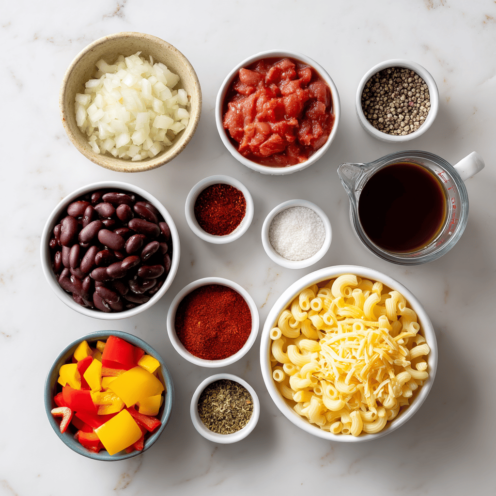 Ingredients for Family-Friendly Crockpot Chili Mac: Comfort in a Bowl All Season