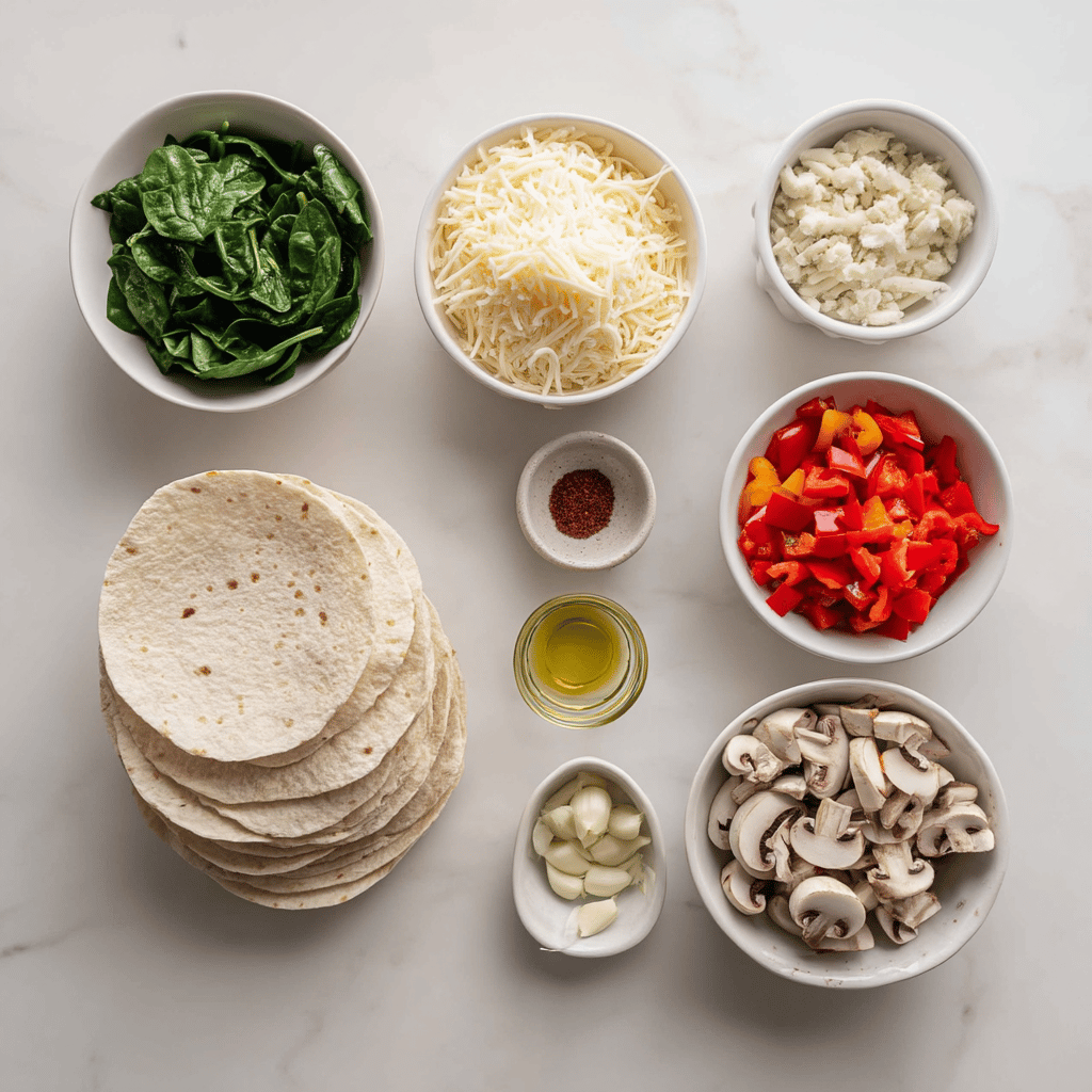 Ingredients for Quick and Healthy Veggie Quesadilla with a Cheesy Comfort Kick