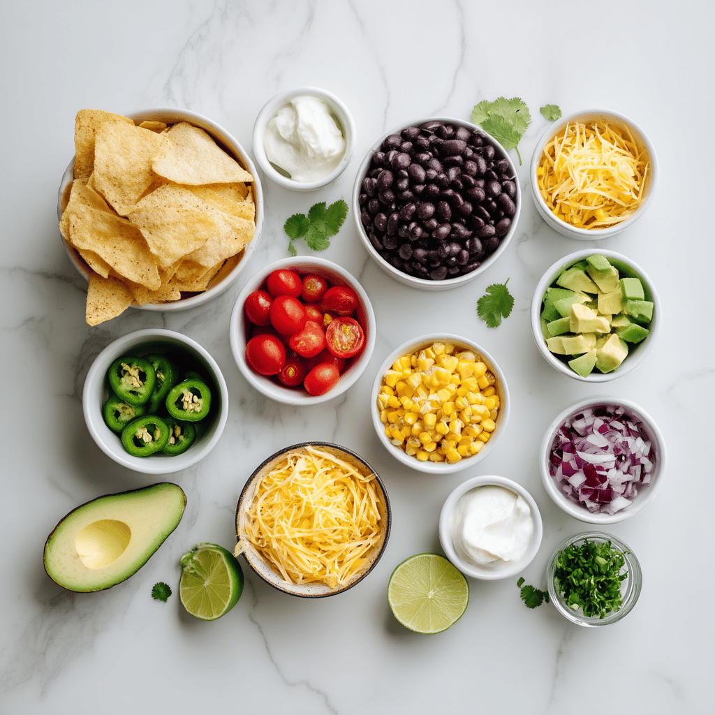 Ingredients for Sheet Pan Loaded Veggie Nachos for Game Day Snack Attack